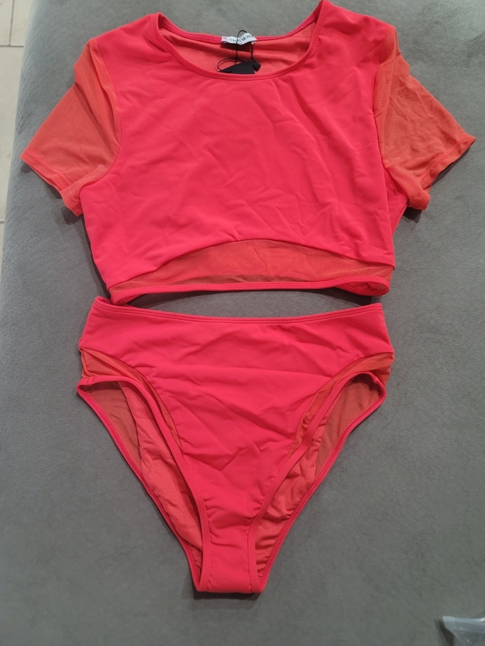 Women's Coral Pink High-Waist Two-Piece Swim Set by